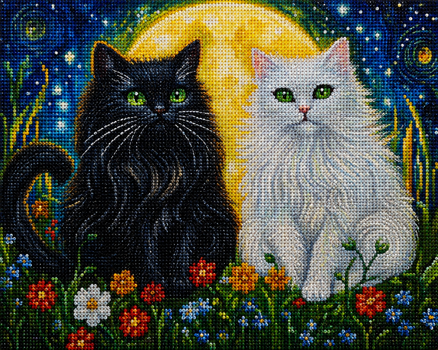 Two Green Eyed Cats In The Moonlight Diamond Art Kit