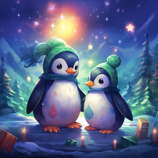 Two Green Hat Penguins Diamond Art Kit