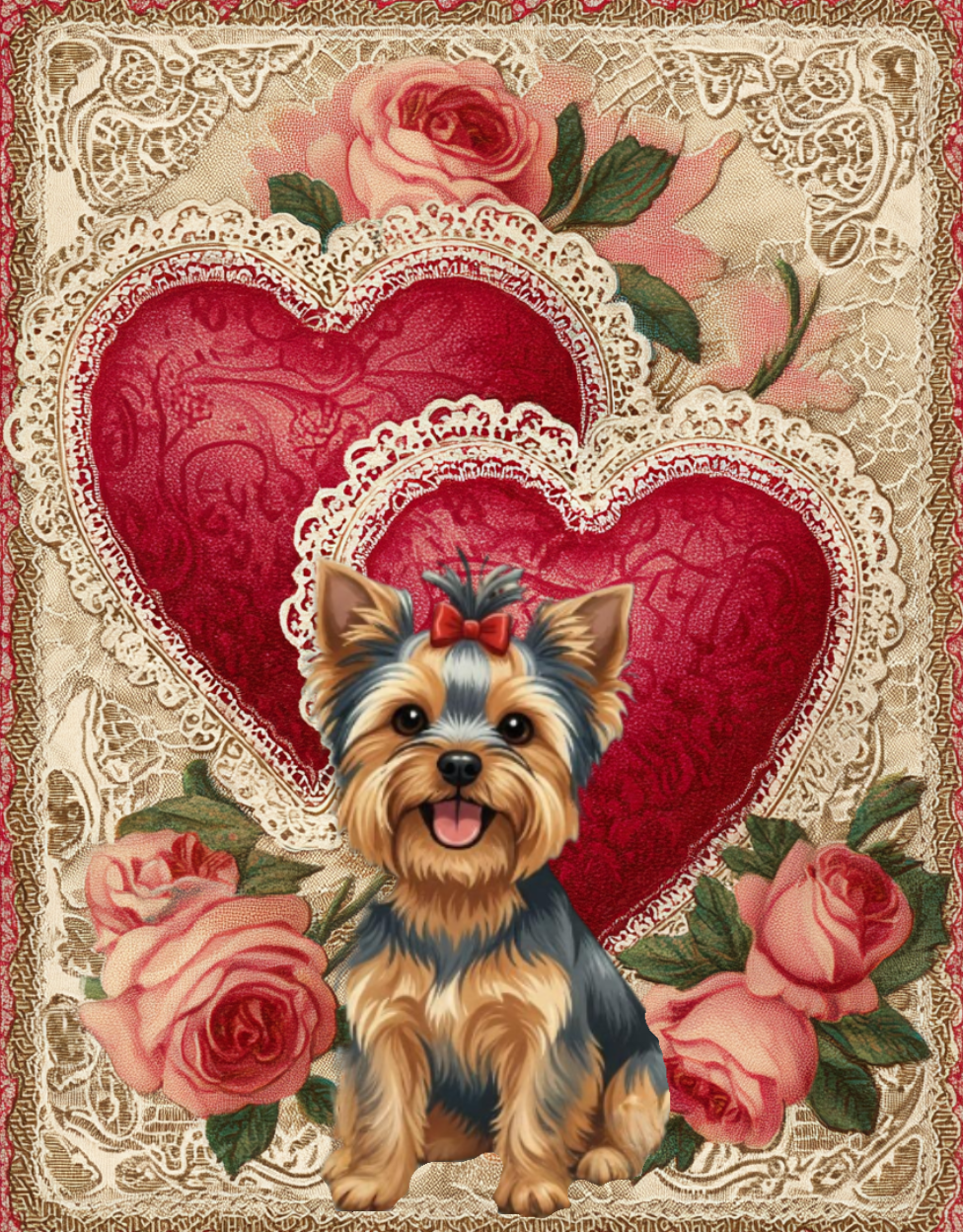 Two Heart Yorkshire Terrier Diamond Art Kit