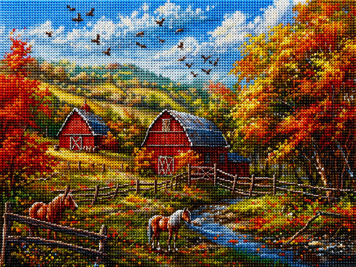 Two Horses And Two Red Barns Diamond Art Kit — diamond art kit canvas
