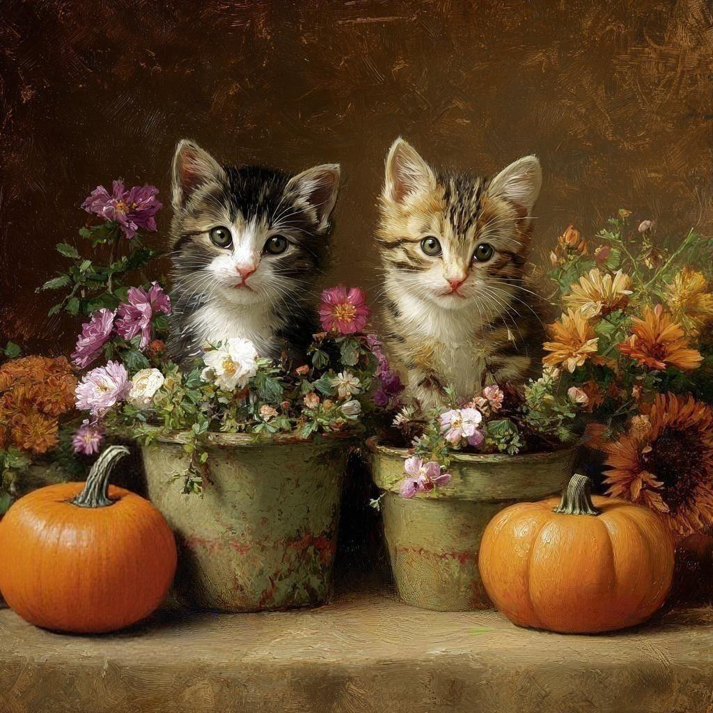 Two Kittens and Old Pots Diamond Art Kit