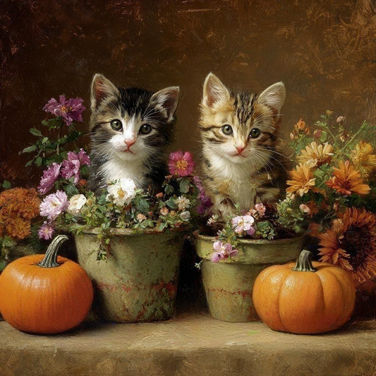 Two Kittens and Old Pots Diamond Art Kit