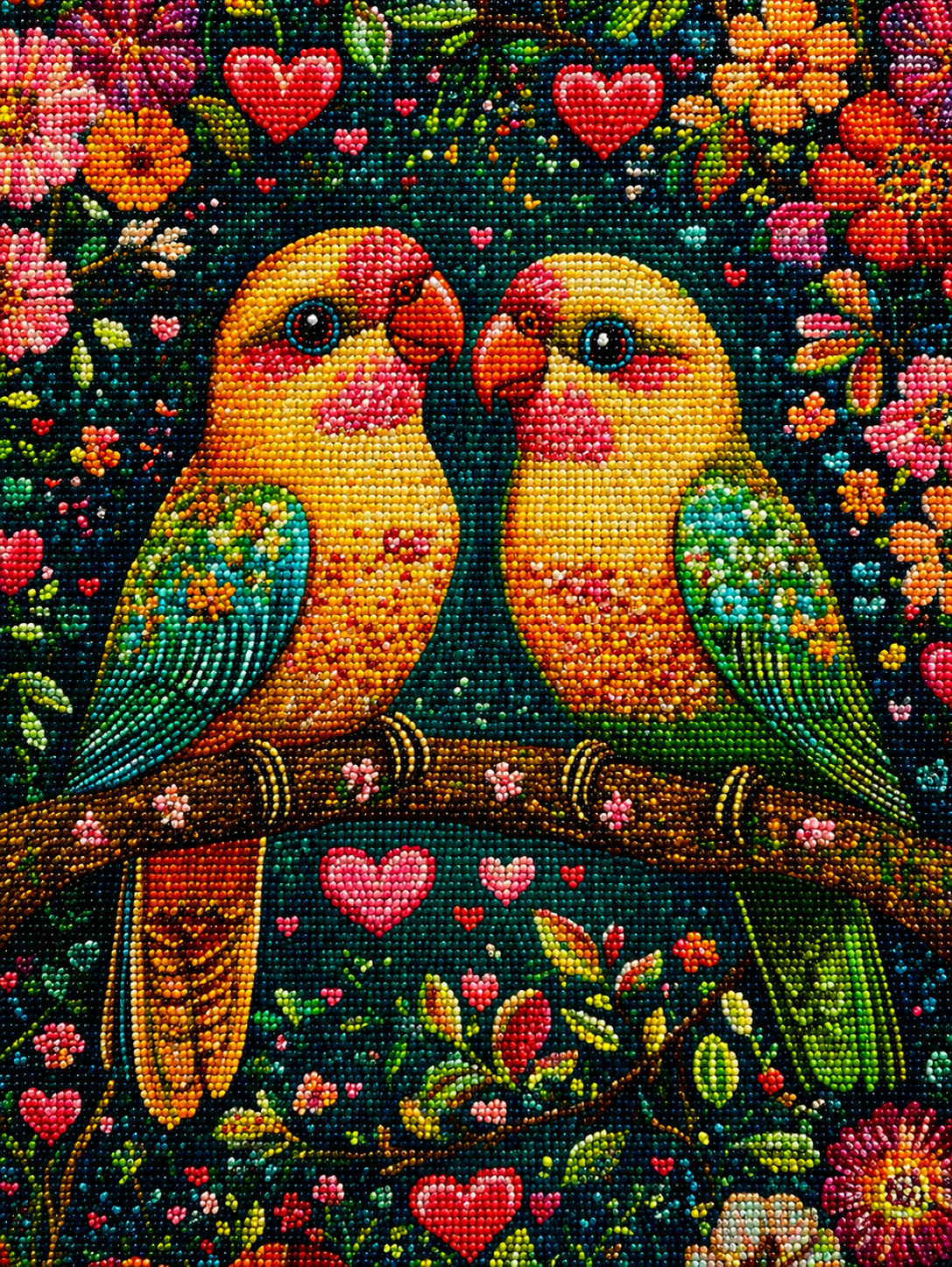 Two Orange Beaked Birds Diamond Art Kit