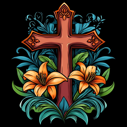 Two Orange Lilies and Cross Diamond Art Kit