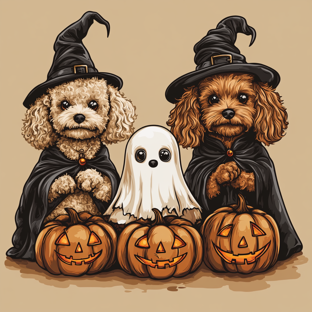 Two Poodles and Ghost Halloween Diamond Art Kit