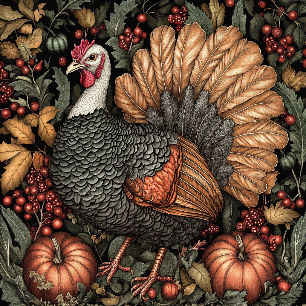 Two Pumpkins and Turkey Diamond Art Kit