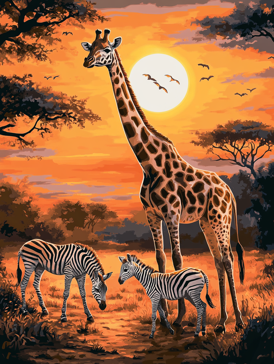 Two Small Zebras and Giraffe Diamond Art Kit
