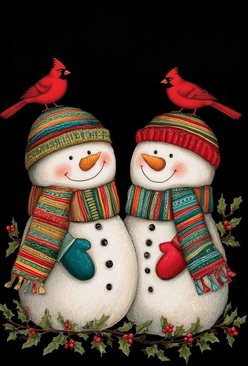 Two Snowmen and Cardinals Diamond Art Kit