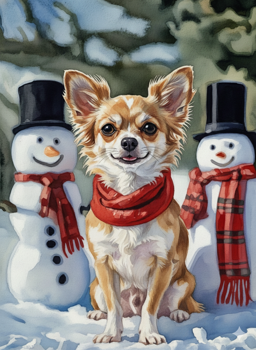 Two Snowmen and Chihuahua Diamond Art Kit