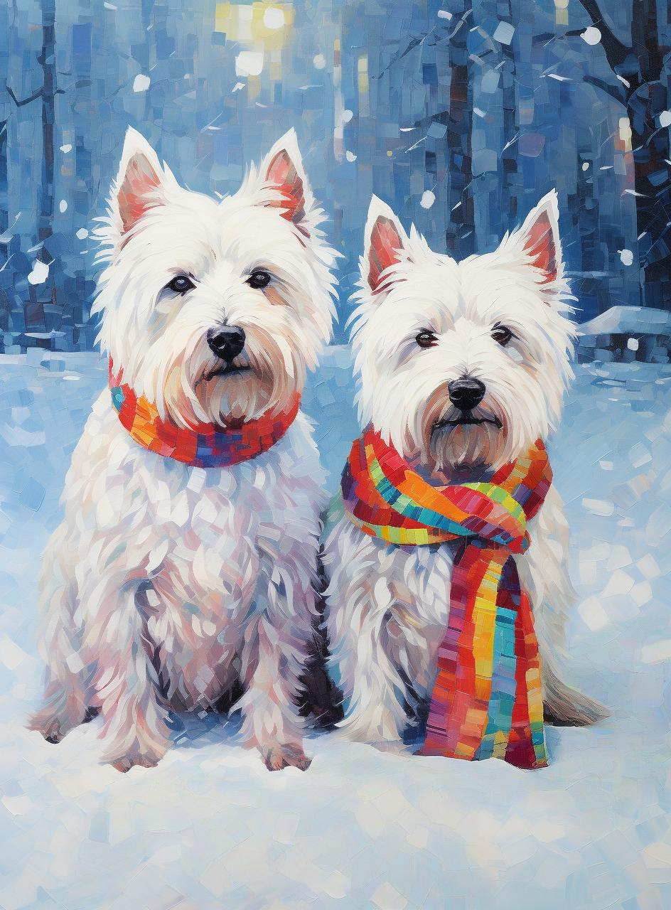 Two Snow Westies Diamond Art Kit