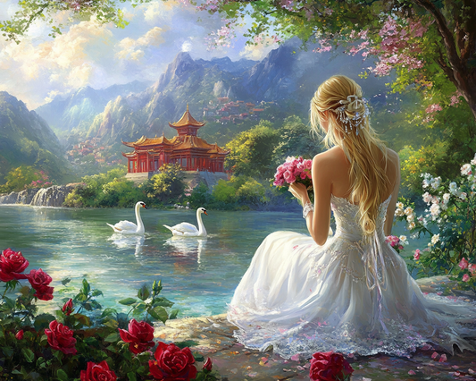 Two Swans and Bride Diamond Art Kit