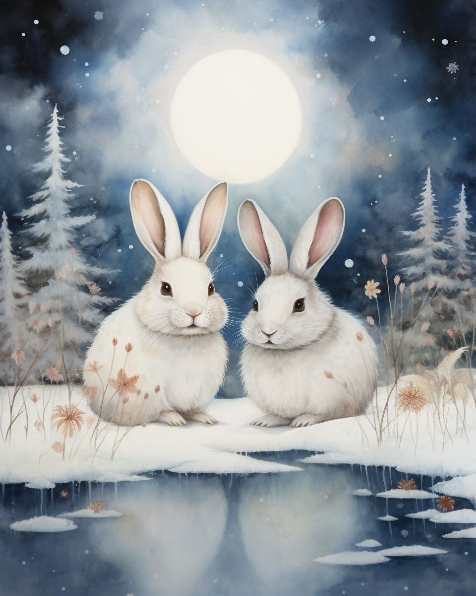 Two White Rabbit Moon Diamond Art Kit