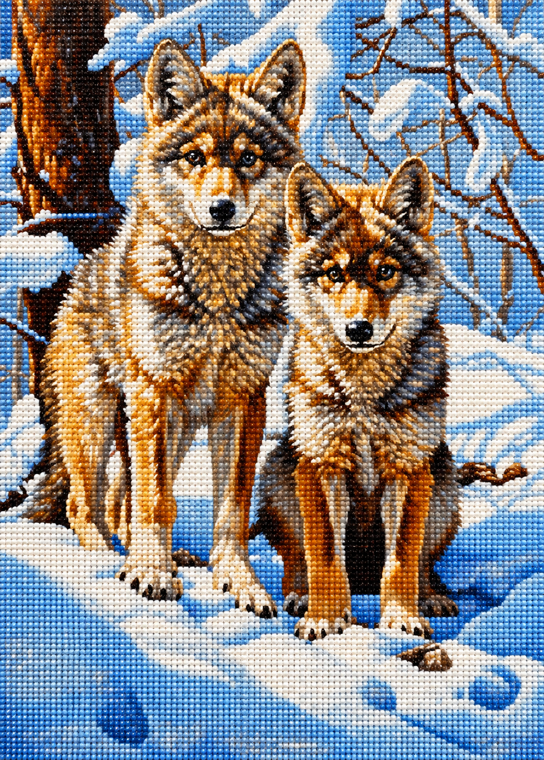 Two Young Wolves Snow In The Diamond Art Kit