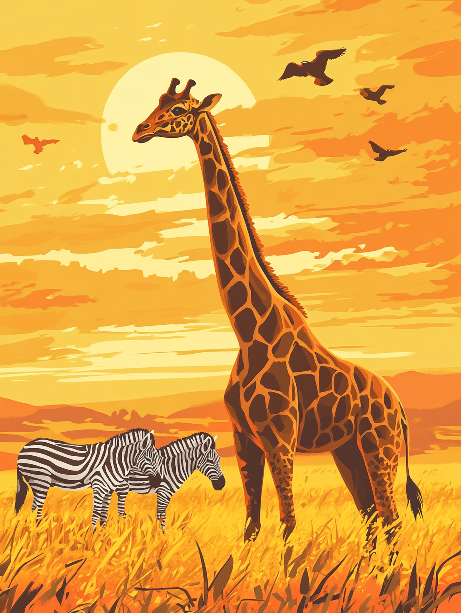 Two Zebras and Giraffe Diamond Art Kit