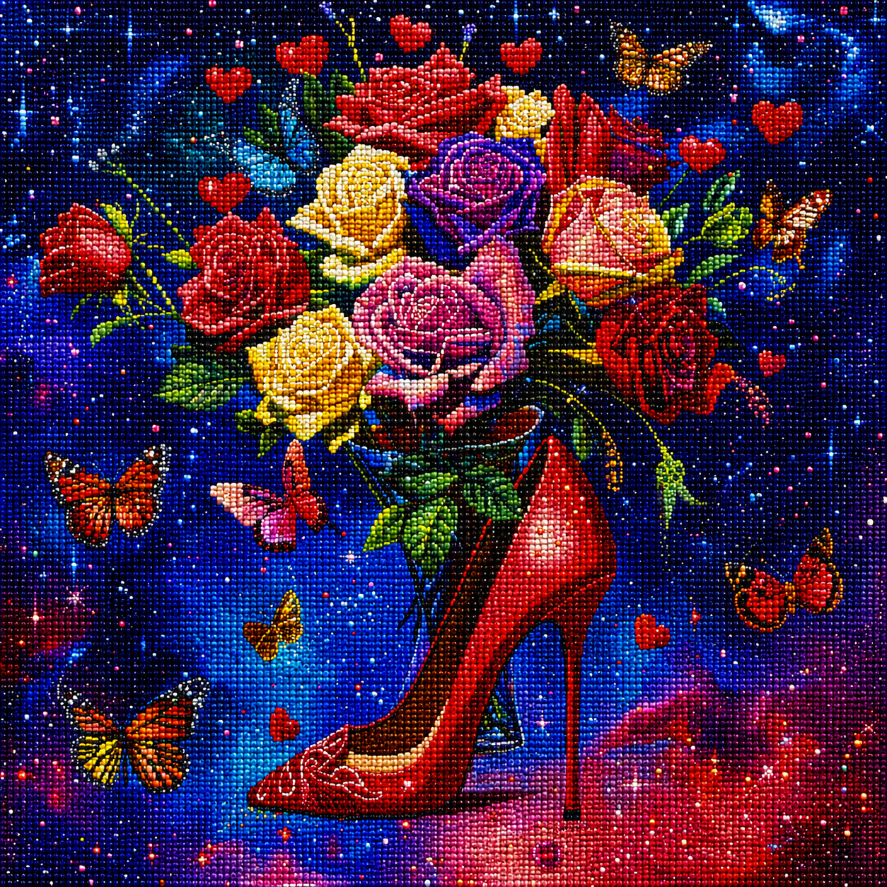 Vase Of Roses And Red Stilleto Diamond Art Kit