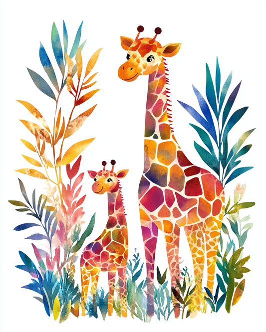 Watercolor Giraffes in the Jungle Diamond Art Kit