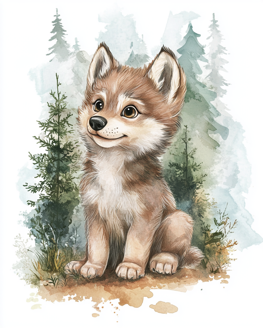 Watercolor Wolf Pup Diamond Art Kit