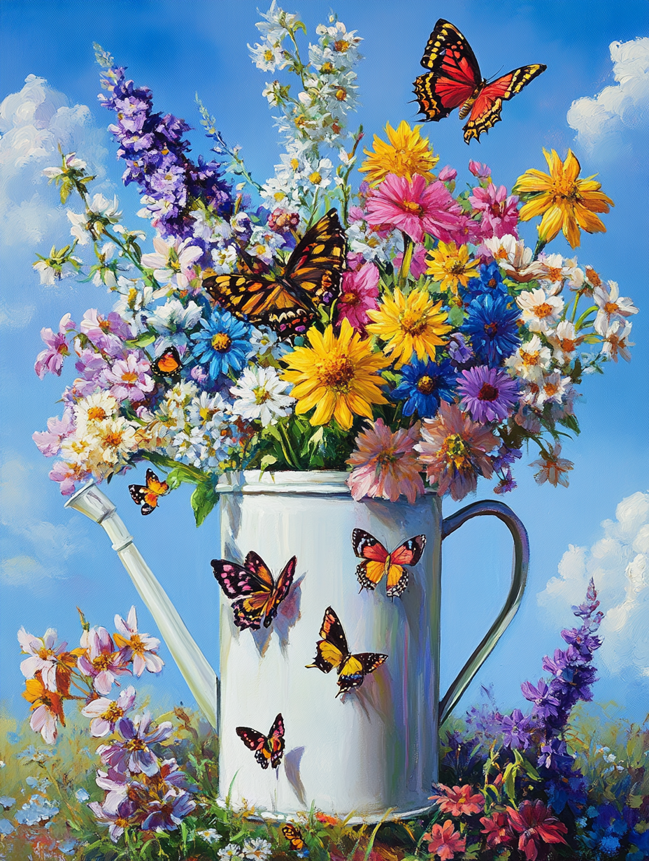 Watering Can Wild Flowers Diamond Art Kit