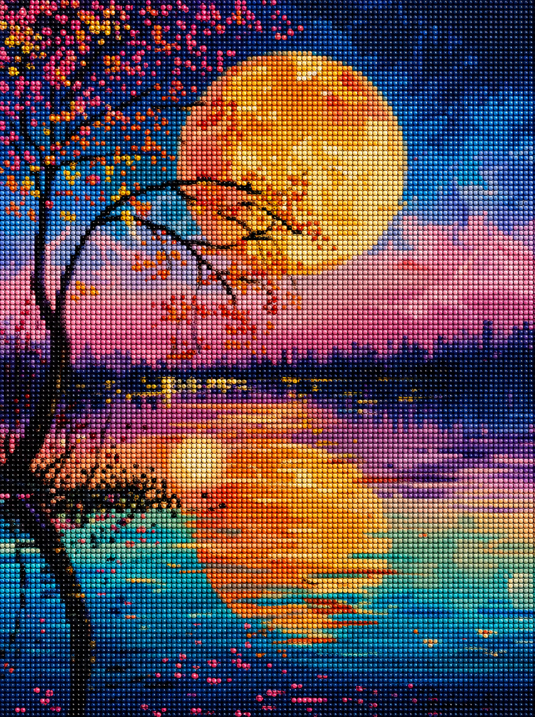 Water Moon Reflection And Tree Diamond Art Kit