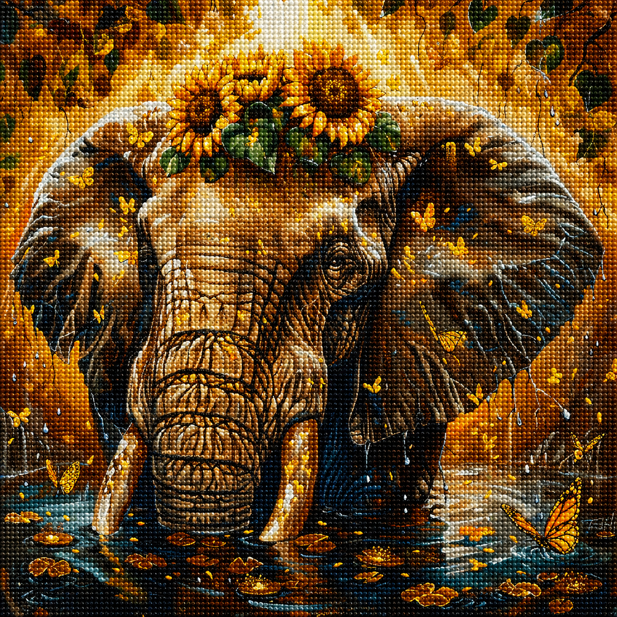 Water Submerged Elephant And Flowers Diamond Art Kit