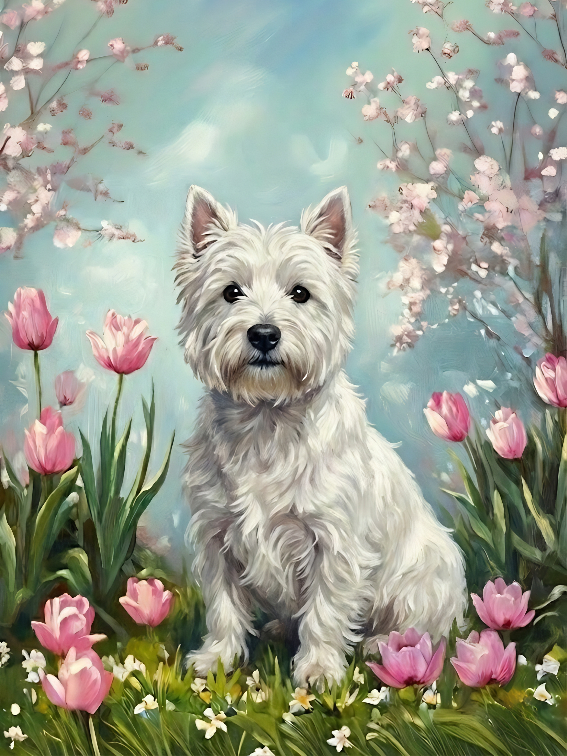 Westie in the Tulips Diamond Art Kit