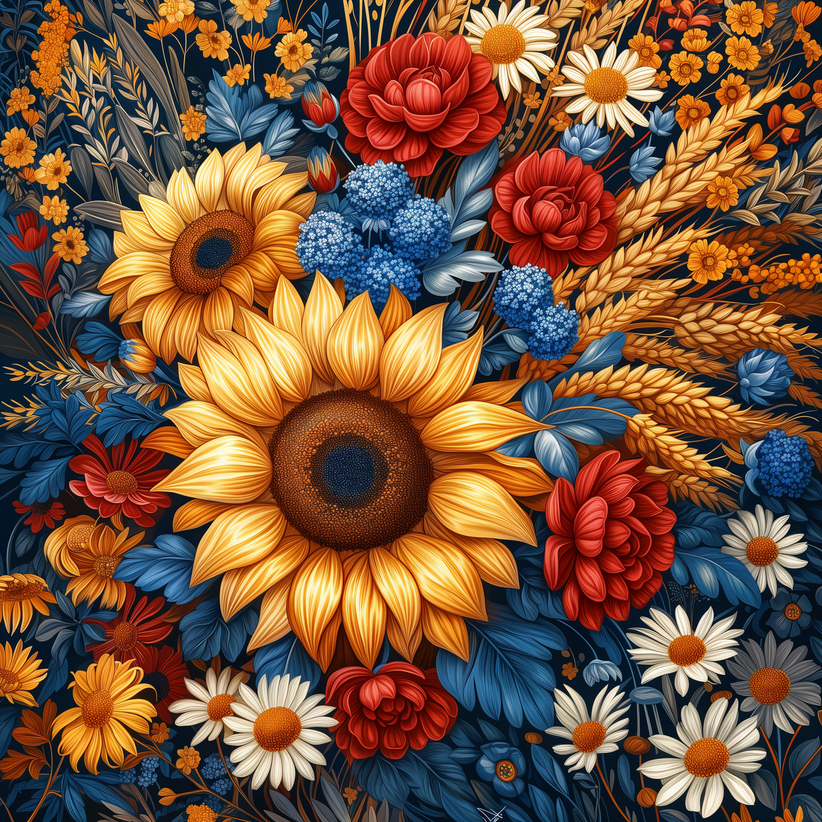 Wheat and Sunflower Floral Diamond Art Kit