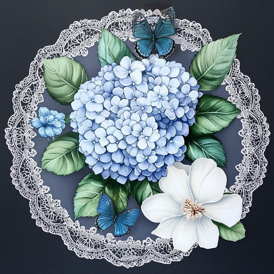 White and Blue Flowers Butterfly Diamond Art Kit