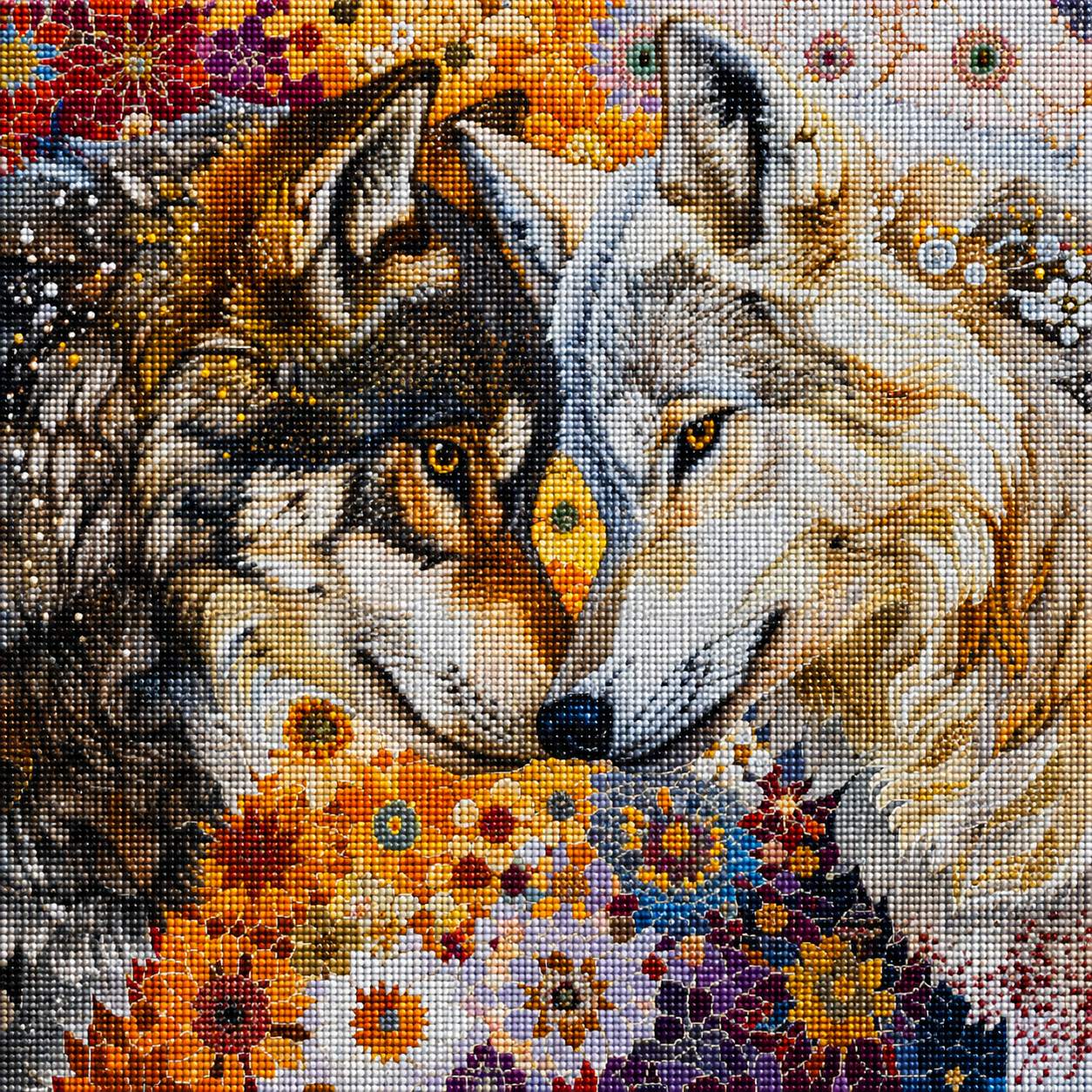 White And Gray Wolf Abstract Diamond Art Kit