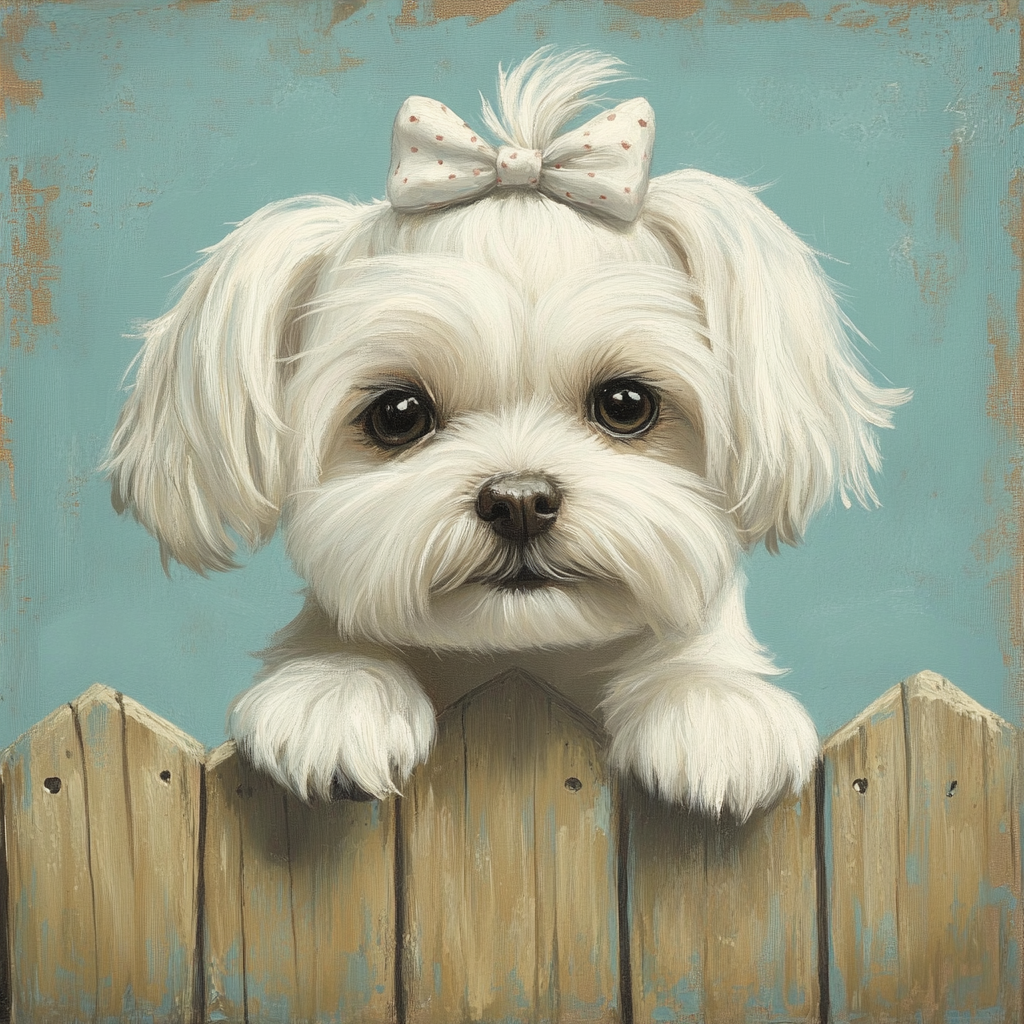 White Bow Maltese Puppy Diamond Art Kit