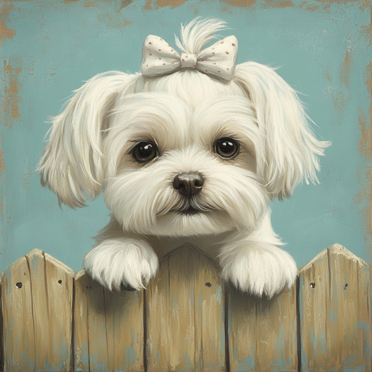 White Bow Maltese Puppy Diamond Art Kit