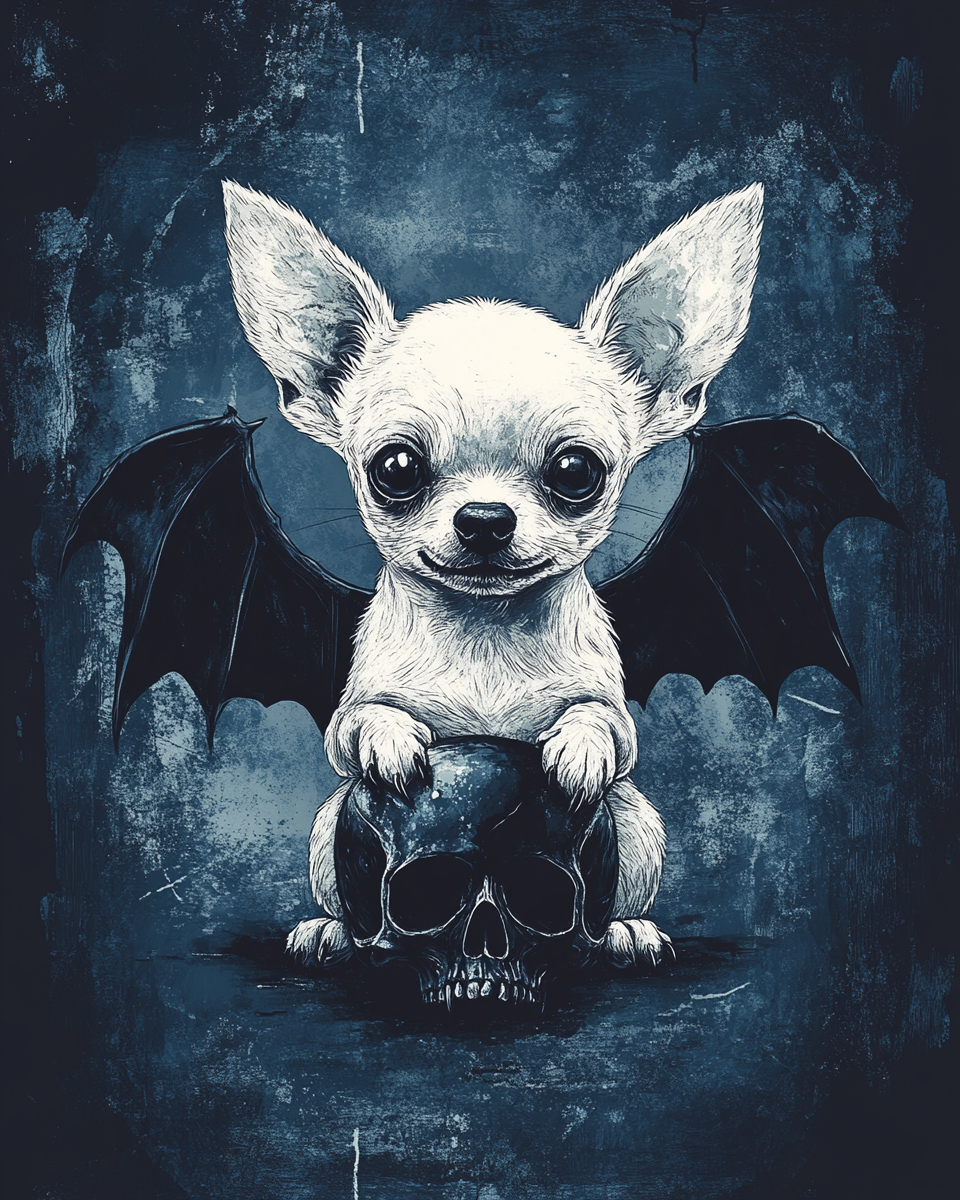 White Chihuahua Bat Diamond Art Kit