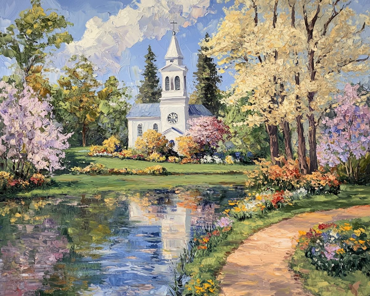 White Church in Spring Diamond Art Kit