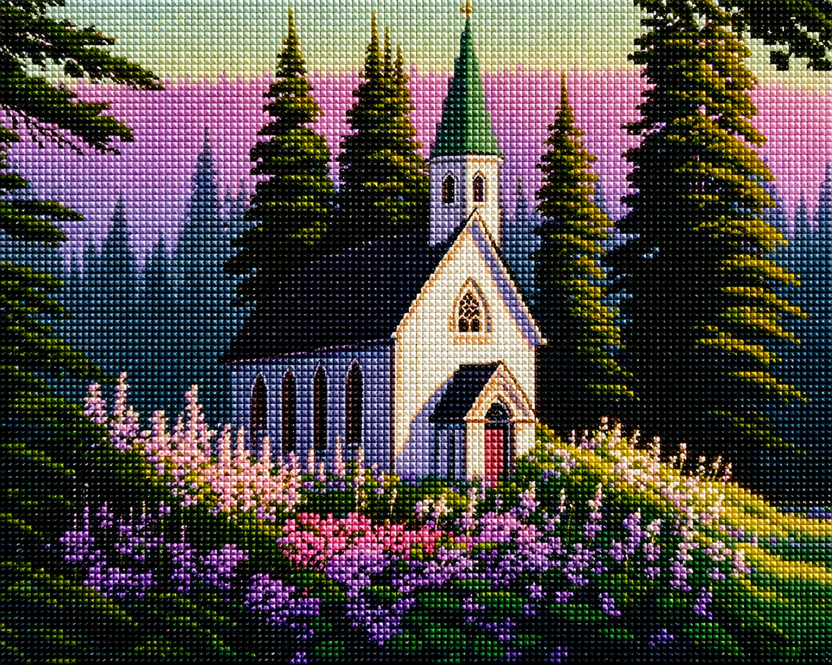 White Church On The Hill Diamond Art Kit — diamond art kit canvas