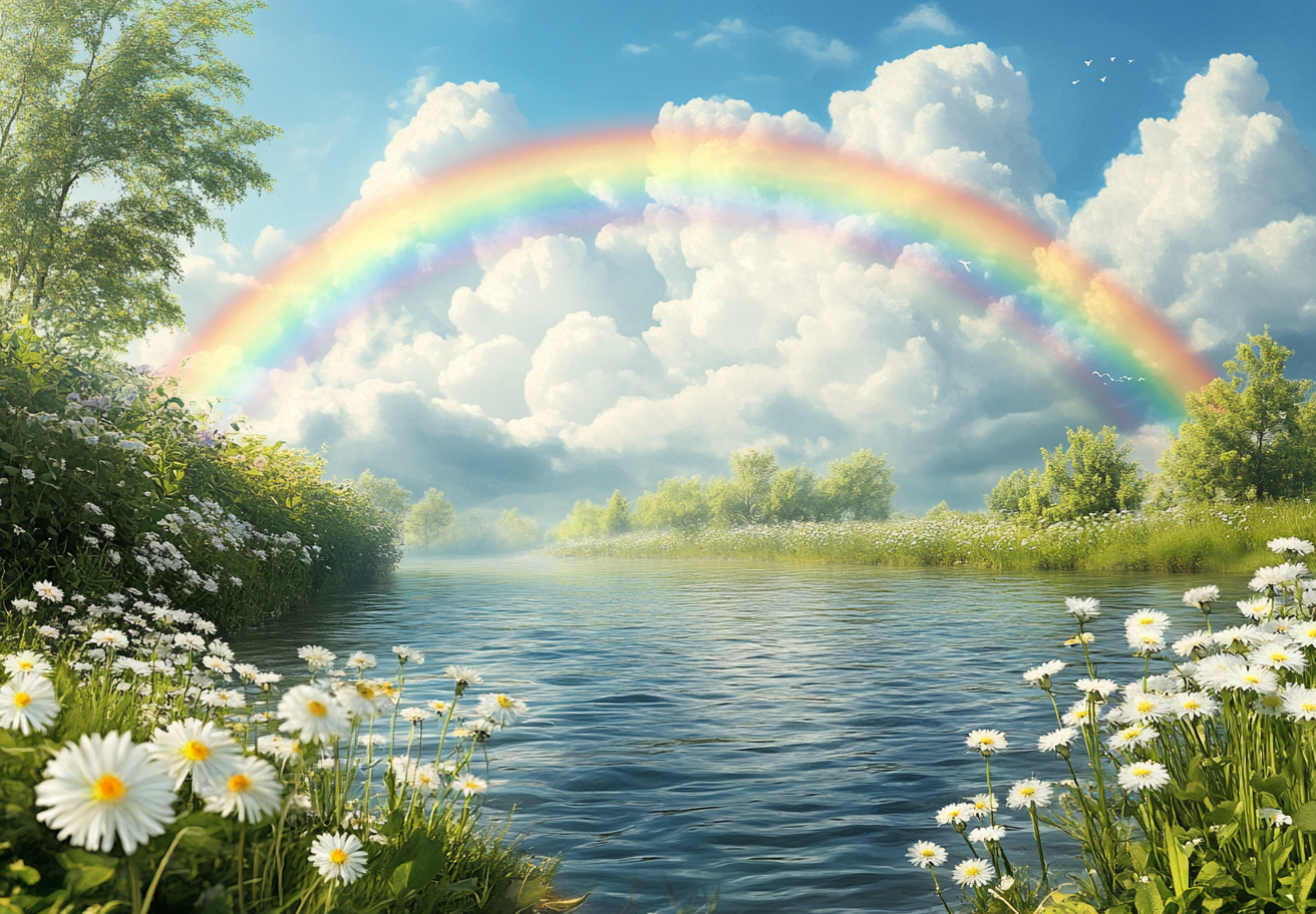 White Daisies and Rainbow at the River Diamond Art Kit