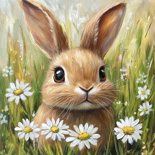 White Daisies Rabbit Diamond Art Kit