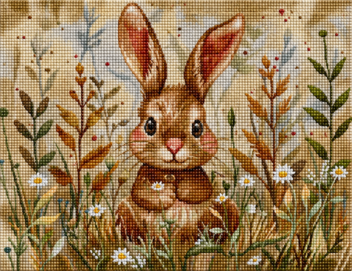 White Flower Little Bunny Diamond Art Kit — diamond art kit canvas