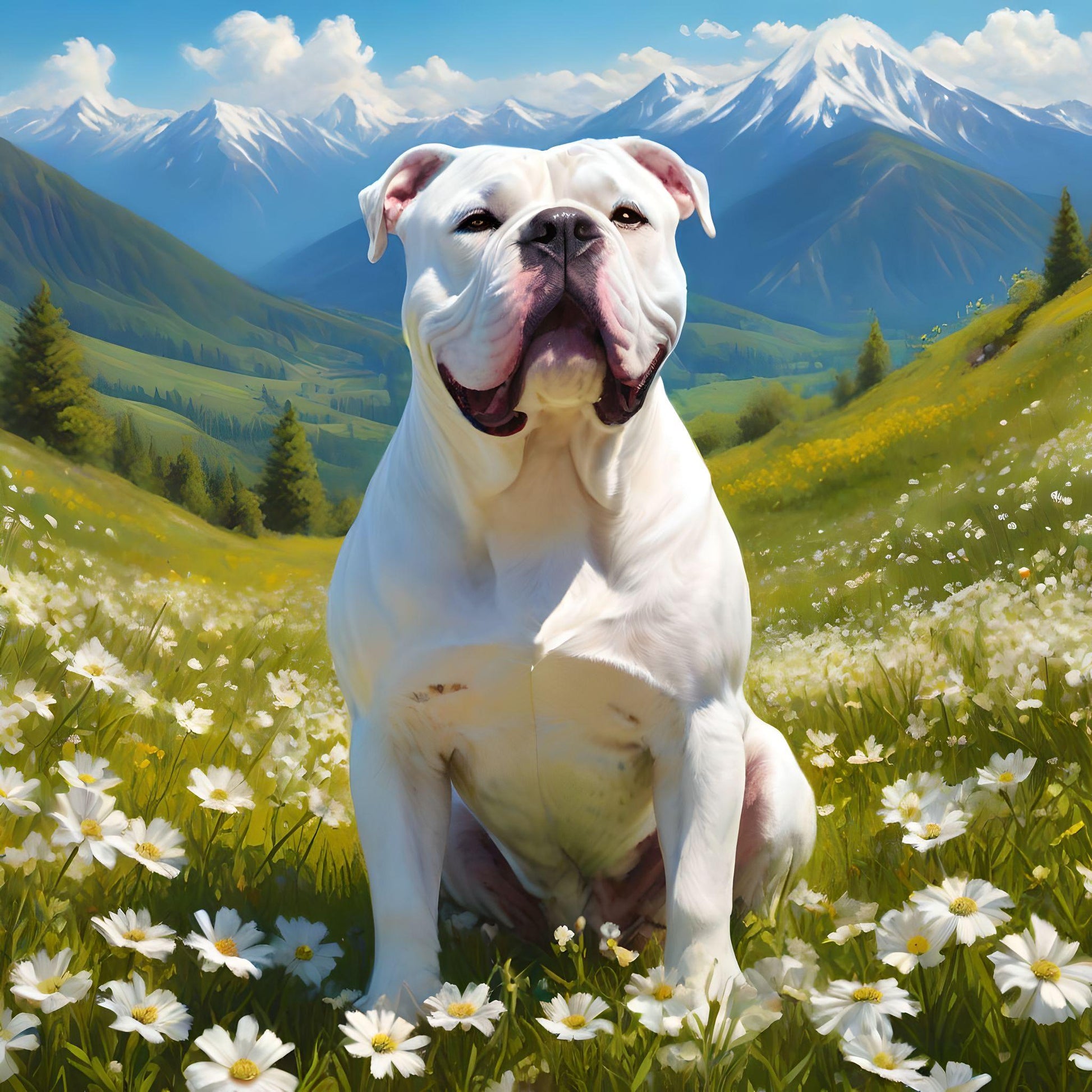 White Flower Meadow American Bulldog Diamond Art Kit