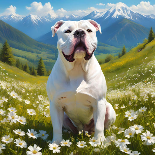 White Flower Meadow American Bulldog Diamond Art Kit