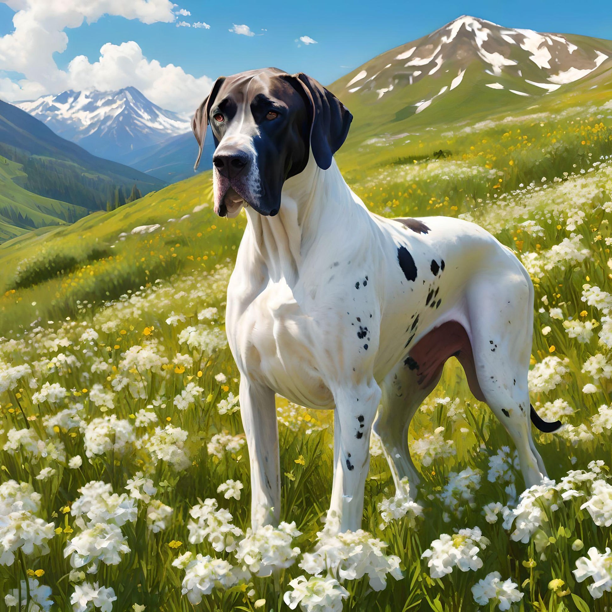 White Flower Meadow Great Dane Diamond Art Kit