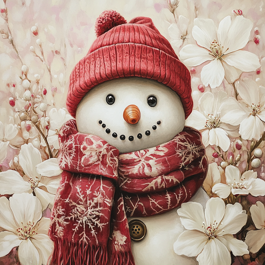 White Flowers Snowman Diamond Art Kit