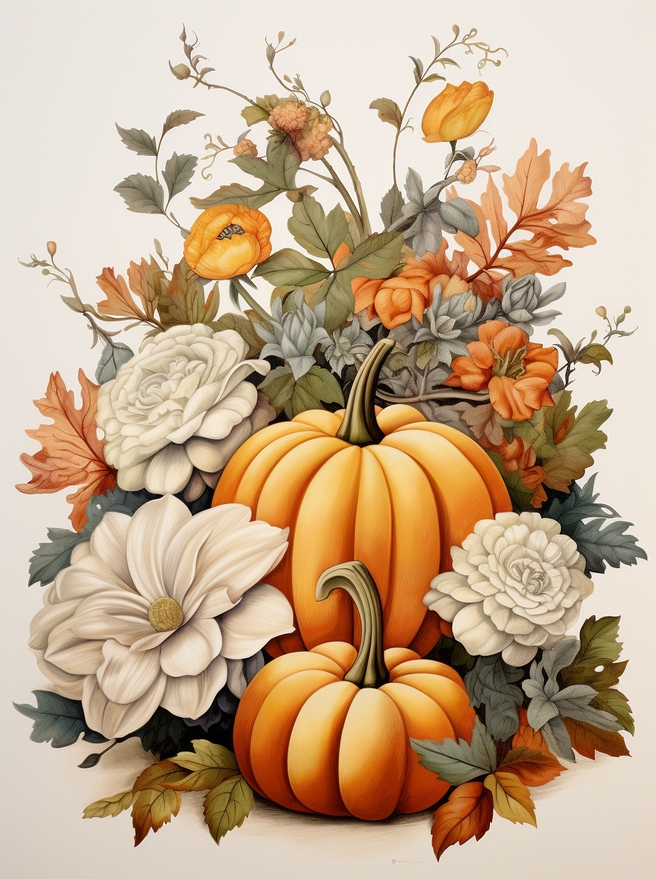 White Flowers and Pumpkins Diamond Art Kit