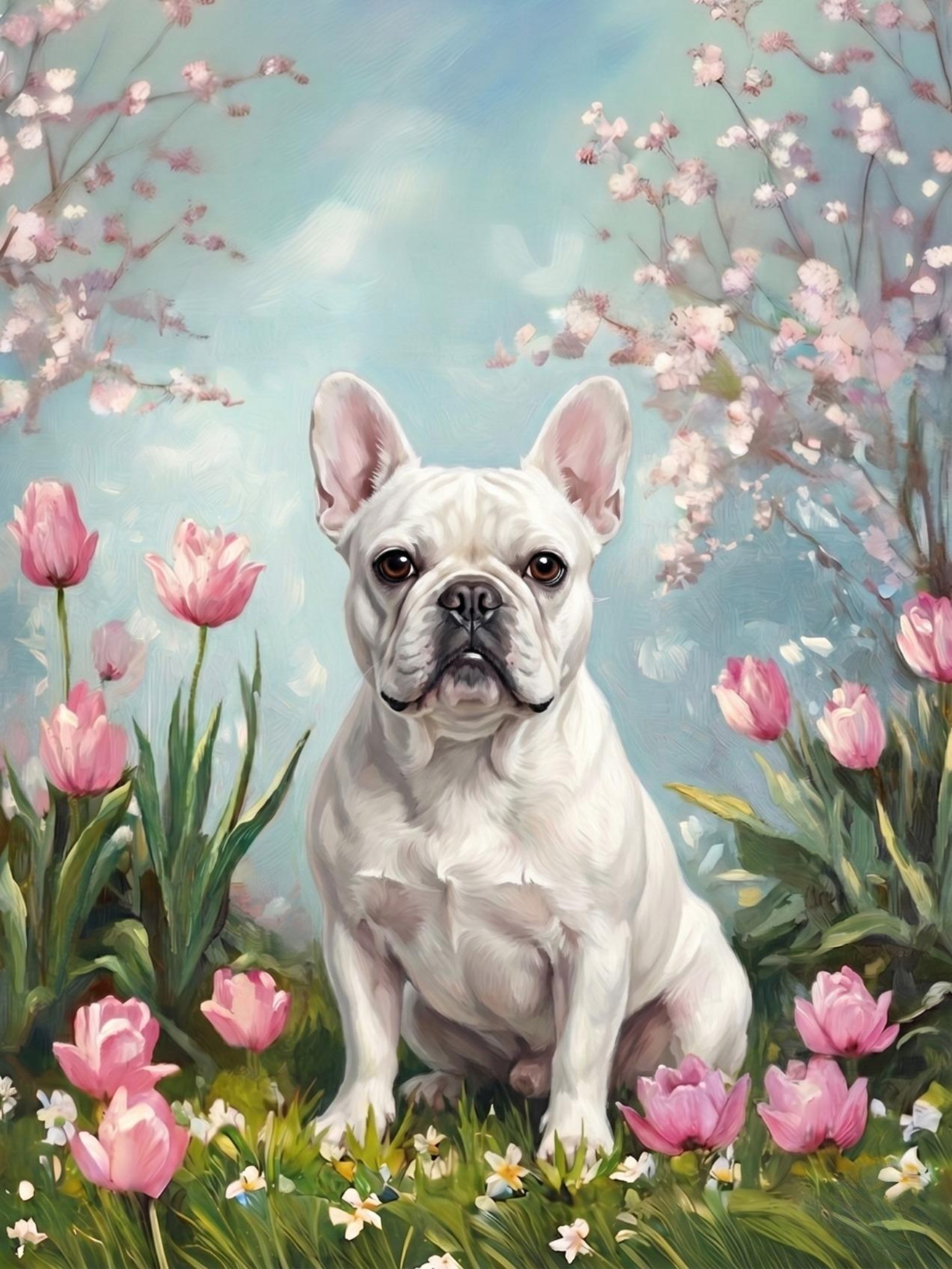 White French Bulldog In Tulips Diamond Art Kit