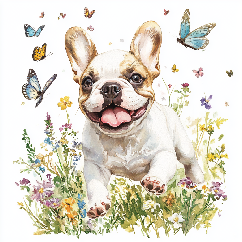 White Frenchie in Flowers Diamond Art Kit