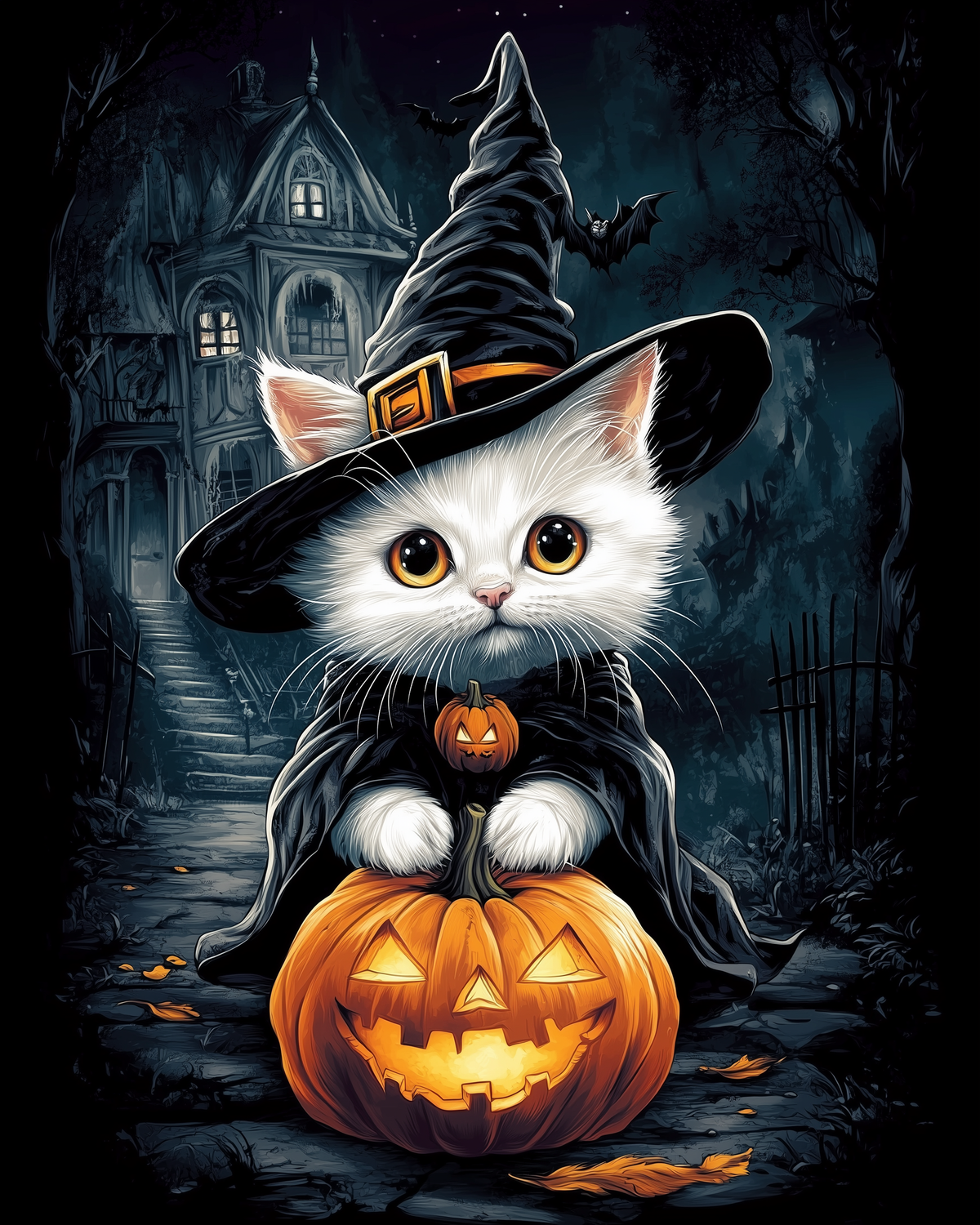 White Halloween Kitten Diamond Art Kit