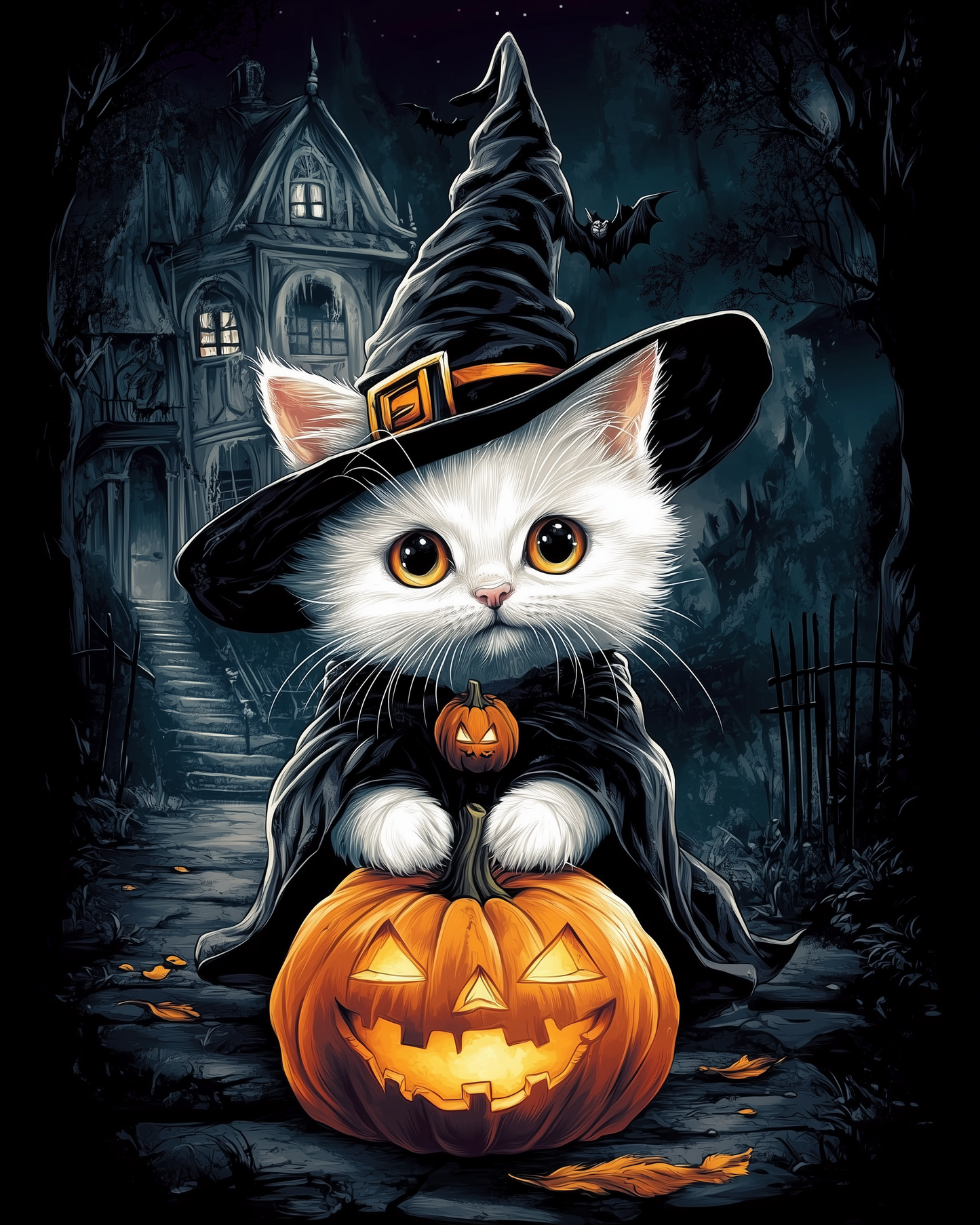 White Halloween Kitten Diamond Art Kit