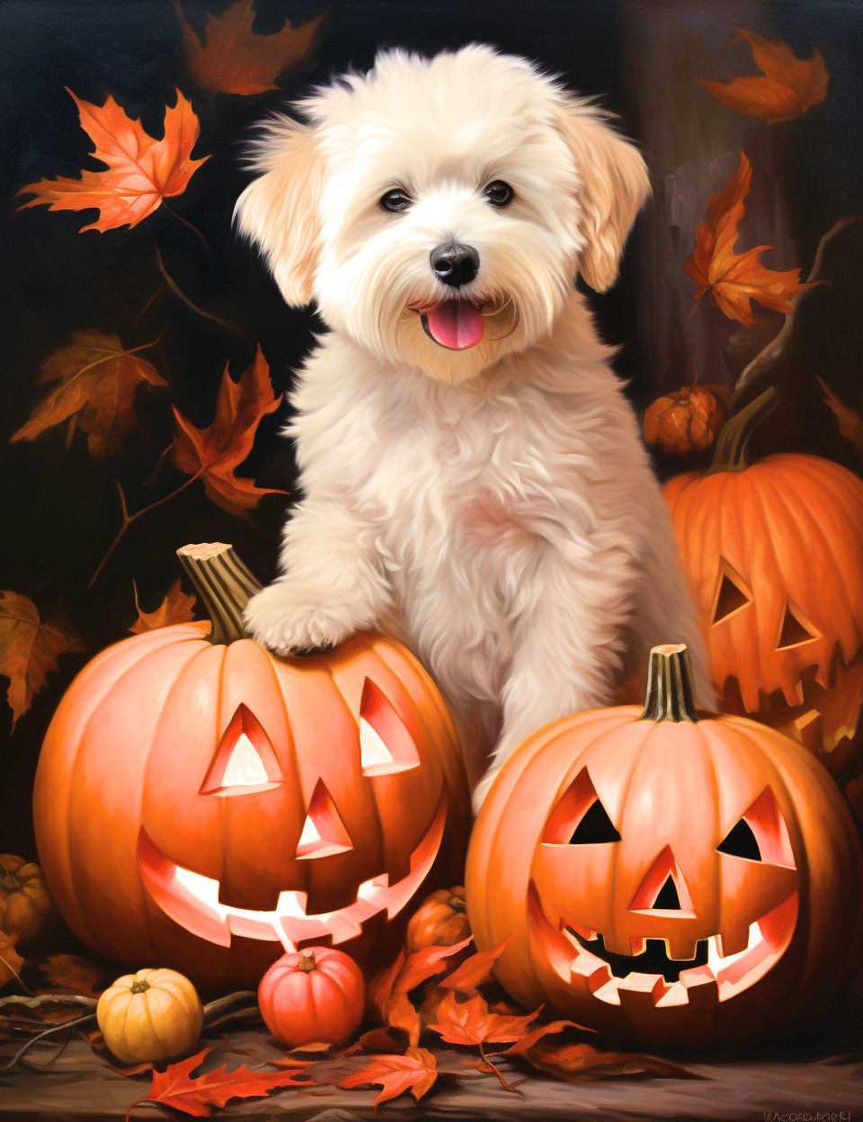 White Halloween Puppy Diamond Art Kit