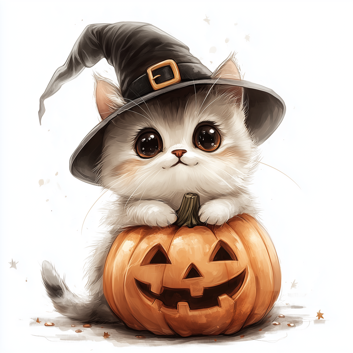 White Kitten and Pumpkin Diamond Art Kit