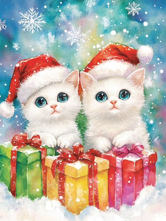 White Kittens and Presents Diamond Art Kit