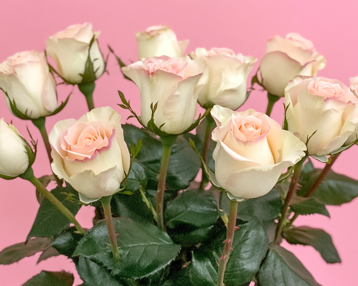 White and Light Pink Tipped Roses Diamond Art Kit