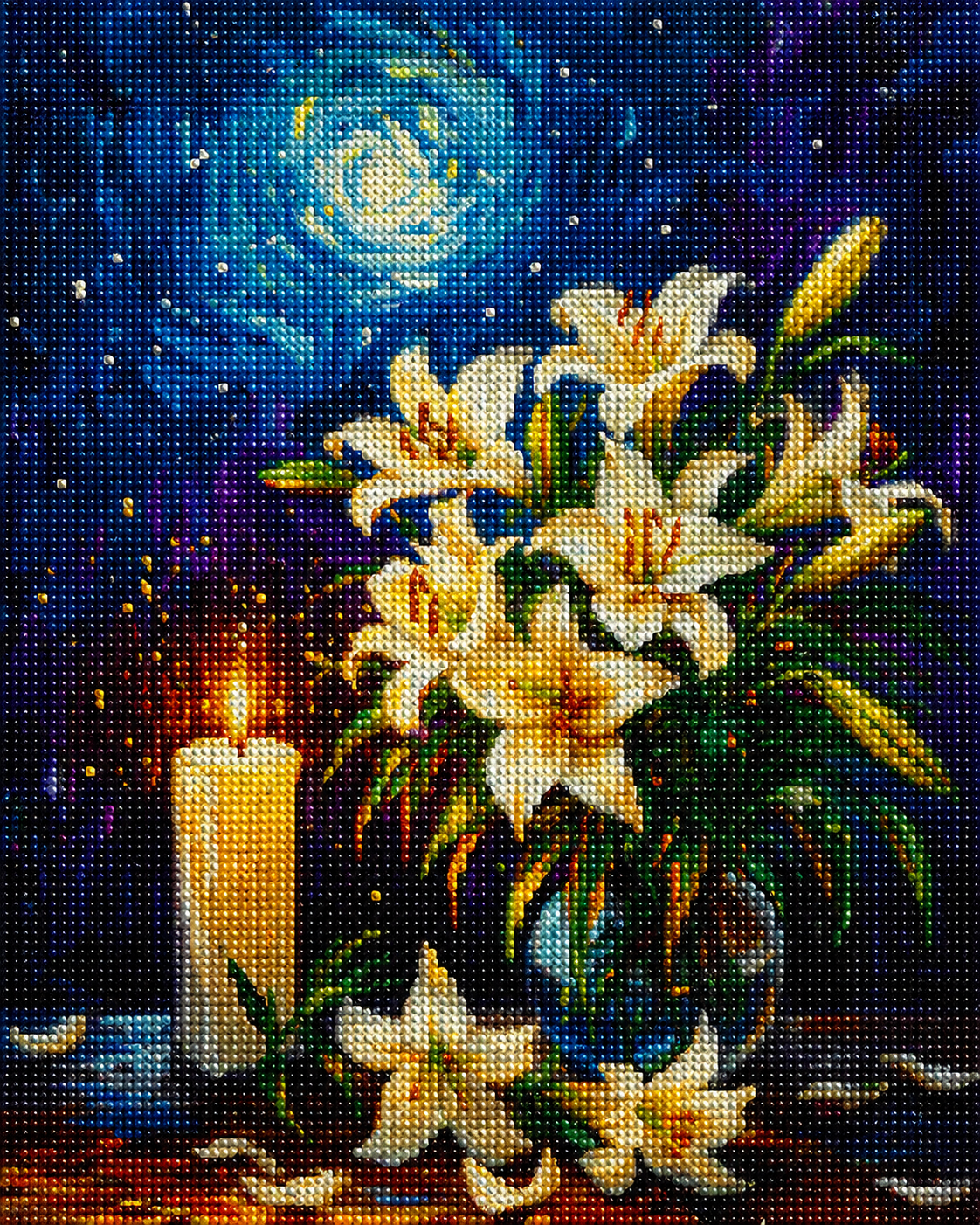 White Lilies And Candle Diamond Art Kit